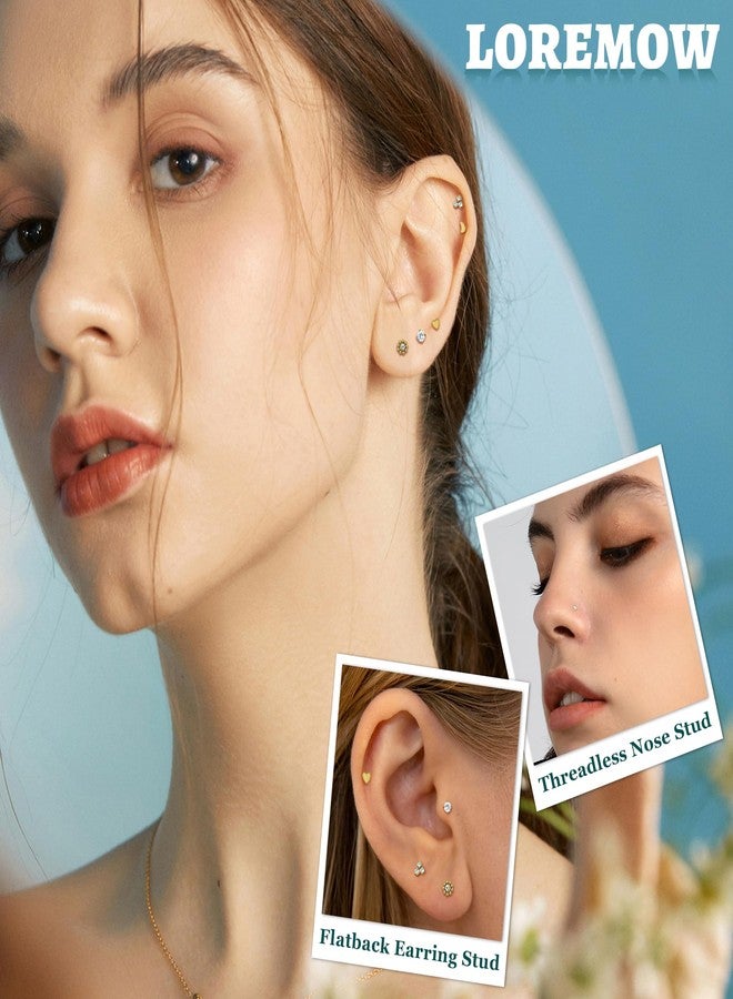 LOREMOW 20G 5Pairs 316L Stainless Steel Threadless Stud Earring for Women Hypoallergenic Star Moon Push in Nose Studs Threadless Flat Back Earring Cartilage Helix Tragus Conch Labret Stud Piercing G - Image 5